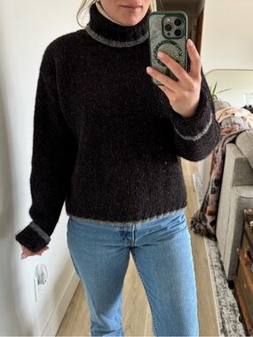 Wool J. Crew Black Turtleneck Sweater with Gray Trim